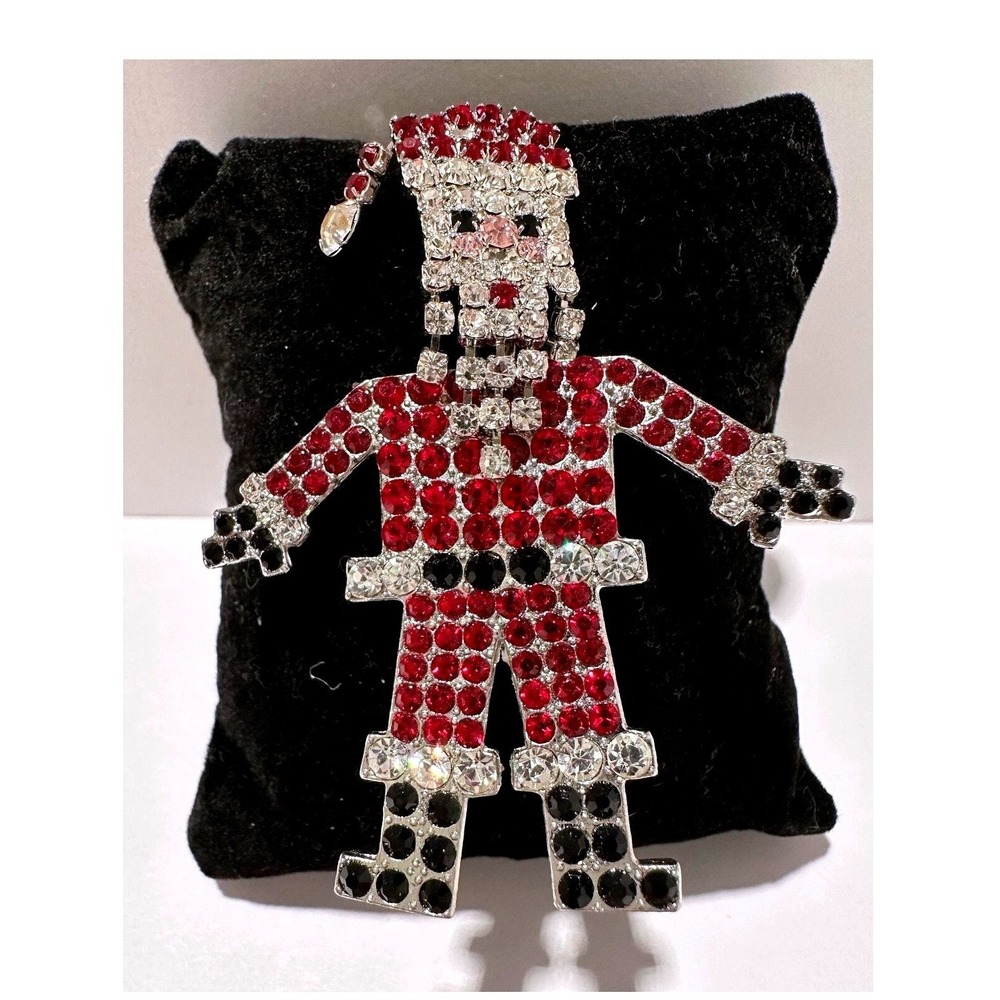 Liz Claiborne Articulated Rhinestone Santa Claus Brooch Holiday Festive‎ Jewelry